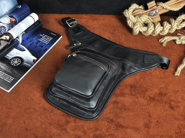 Le'aokuu Herren Echtes Leder Tasche Beinbeutel Beintasche Aussenbeintasche Drop Leg Thigh Bag Messen