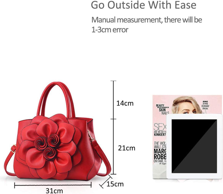 NICOLE &amp; DORIS Modische Damen-Umhängetasche, Handtasche, Umhängetasche, Blumenmotiv Rot, Rot