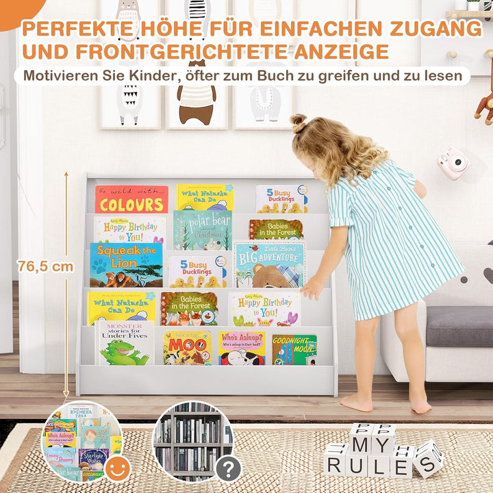 COSTWAY Kinderregal mit 5 Fächern, Bücherregal für Kinder, Zeitungsständer aus Holz, Aufbewahrungsre