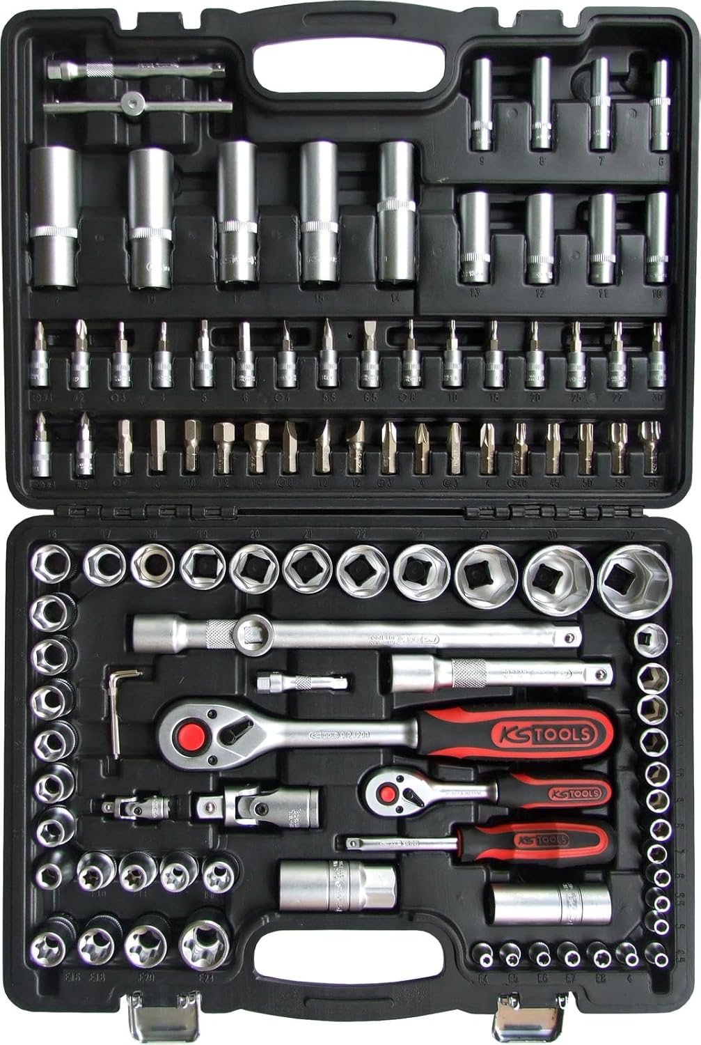 KS Tools 911.0708 1/4 Zoll + 1/2 Zoll Steckschlüssel-Satz | inklusive 2 Umschaltknarren, 45-Zahn | m