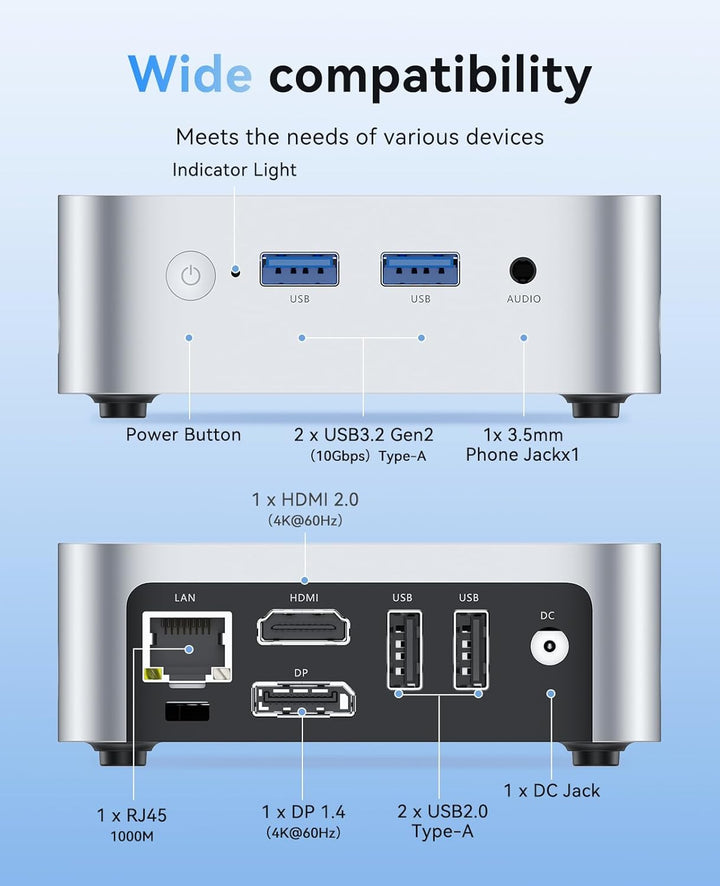 ACEMAGICIAN V1 Mini PC,12th Gen Ιntel Alder Lake N97 Mini PC (bis zu 3,60 GHz),16GB DDR4 1TB M.2 SSD