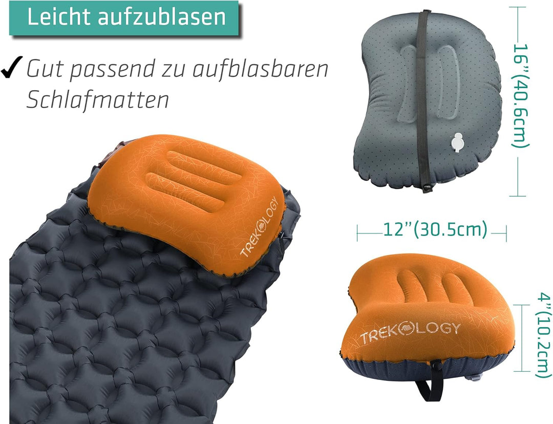 TREKOLOGY Camping Kissen Ultraleicht – Aufblasbares Nackenkissen für Camping, Trekking, Wandern, Str