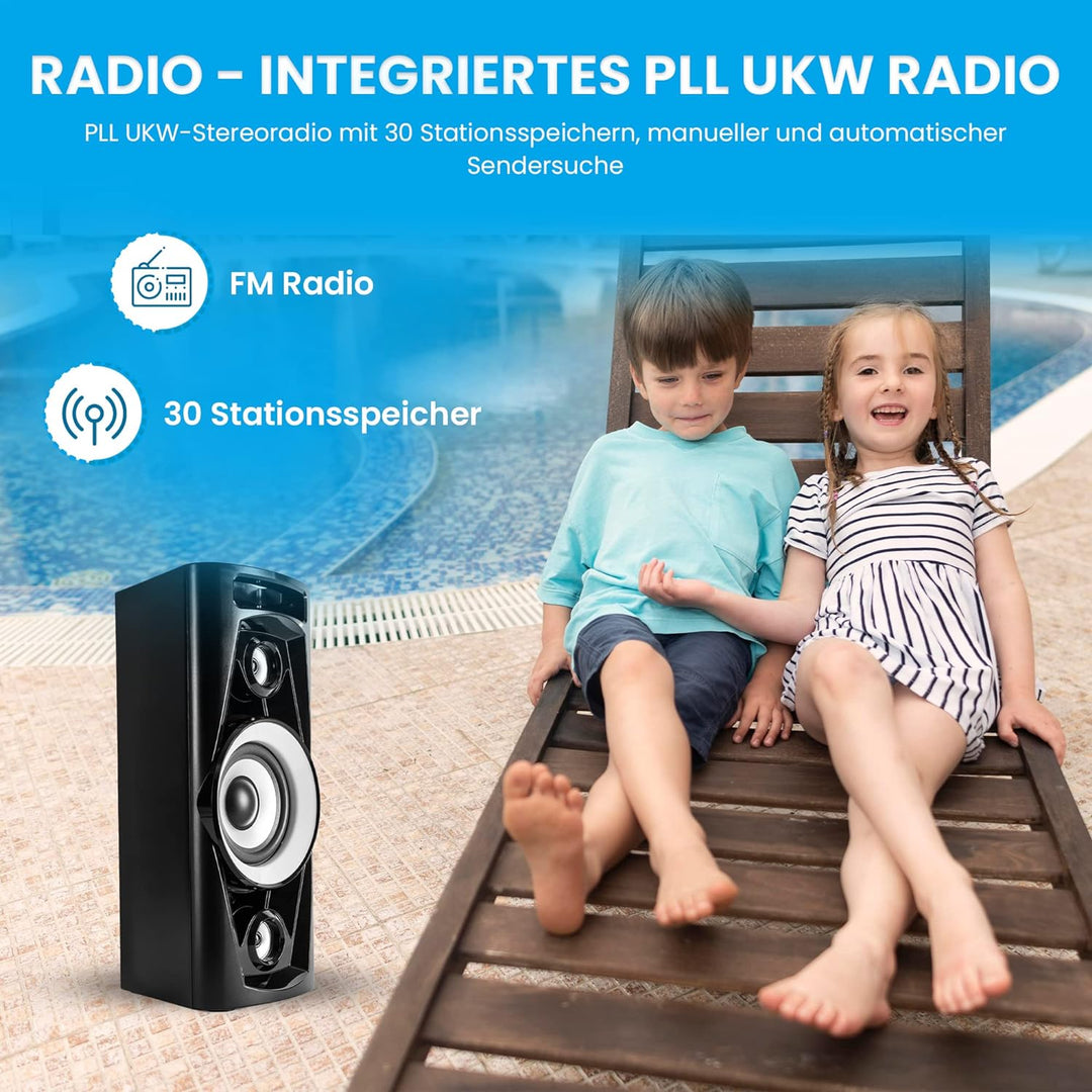 Reflexion PS07BT Mobile Discosoundmaschine (Bluetooth, True Wireless Stereo, Radio, USB, AUX-IN, Kar