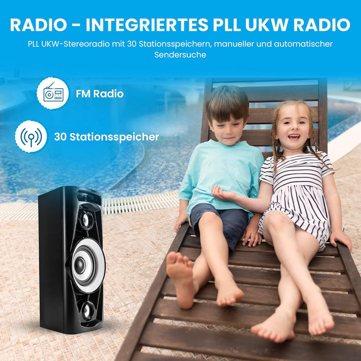 Reflexion PS07BT Mobile Discosoundmaschine (Bluetooth, True Wireless Stereo, Radio, USB, AUX-IN, Kar