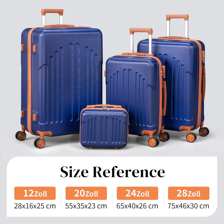 LEADZM Koffer Set 4 teilig Hartschale mit Kosmetikkoffer, Kofferset aus ABS, Reisekoffer mit Rollen