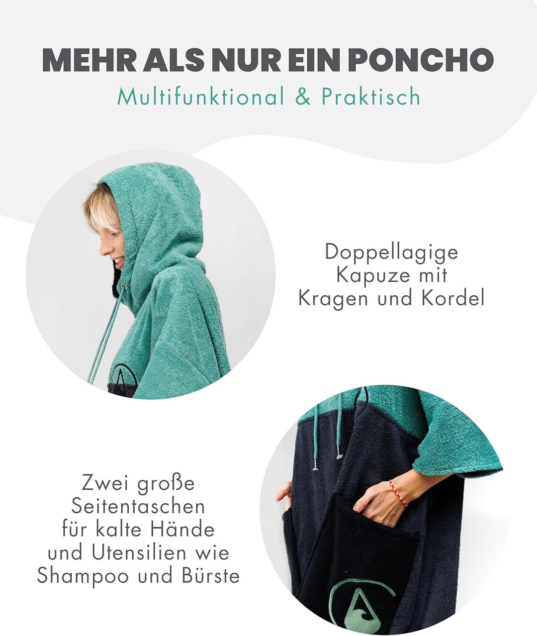 WAVE HAWAII Poncho Move Surfponcho 100% Baumwolle für Körpergrössen von 170-200 cm Umkleidehilfe für