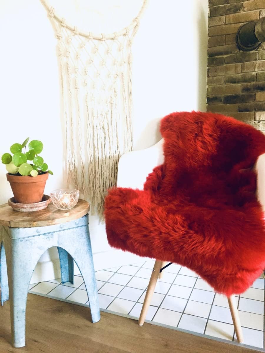 Hollert Lammfell Merino Rot kuschelig flauschig Schaffell waschbar Echtfell Läufer Teppich für Wohnz