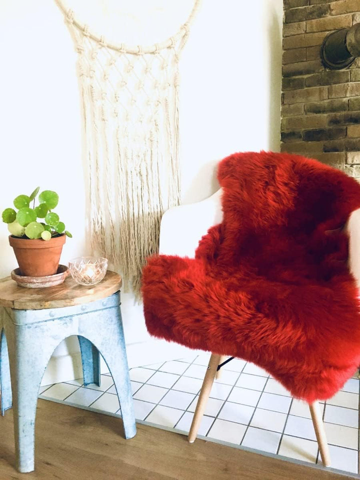 Hollert Lammfell Merino Rot kuschelig flauschig Schaffell waschbar Echtfell Läufer Teppich für Wohnz