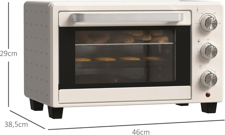 HOMCOM Mini Backofen 21L Pizza-Ofen, Miniofen inkl. Backblech, Grillrost und Krümmelblech, 1400W Tis