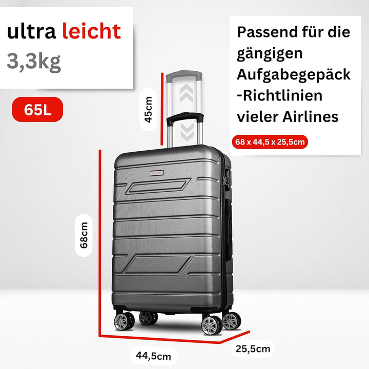 NOWI Bergamo Reisekoffer - Wasserabweisend, 8 Rollen 360° Drehbar, Teleskopgestänge, Voll gefütterte