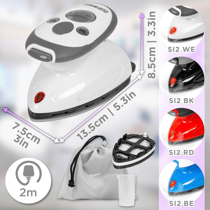 Duronic SI2 WE Mini Reisebügeleisen, 375W Mini Bügeleisen, Dampfbügeleisen 50ml Wassertank, kleines