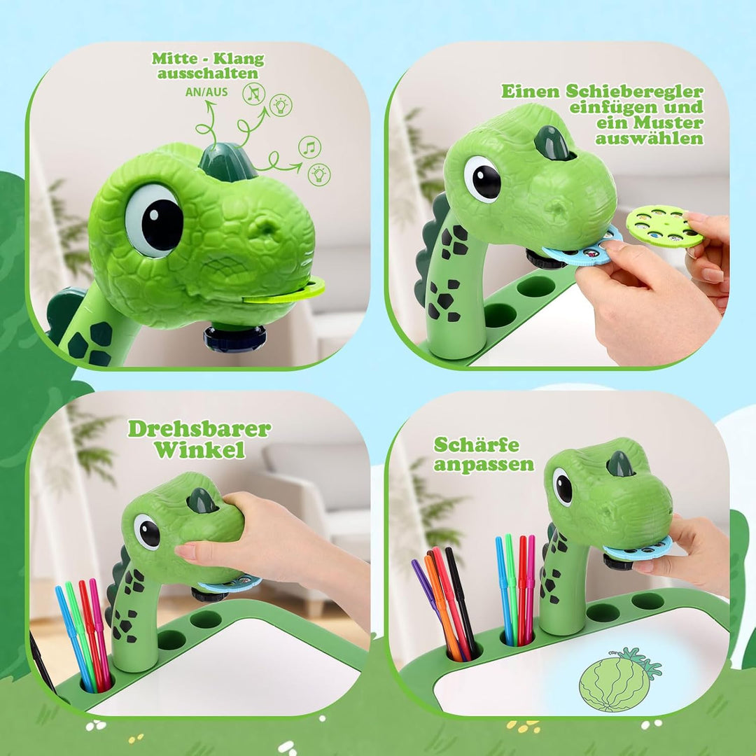 Dinosaurier Zeichenprojektor für Kinder mit 72 Mustern Kinder Projektor mit Bleistiften,Buntstiften,