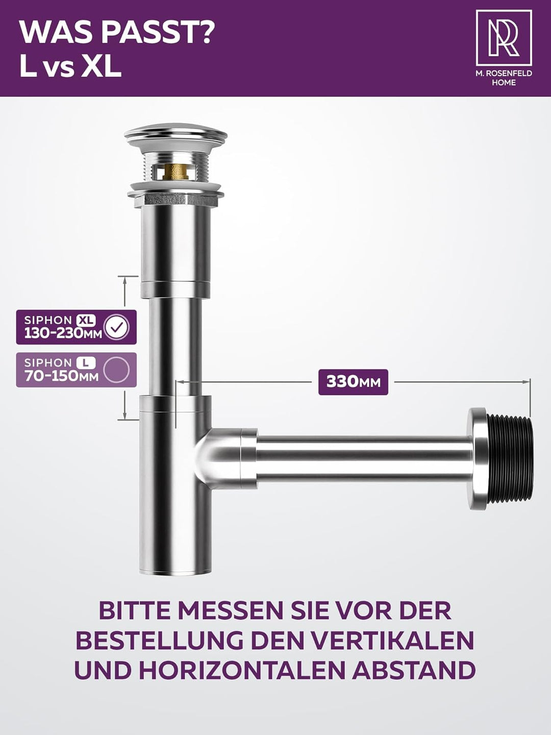 M. ROSENFELD HOME Design Siphon Waschbecken – Universeller Röhrensiphon 1 1/4" für Waschtisch, Geruc