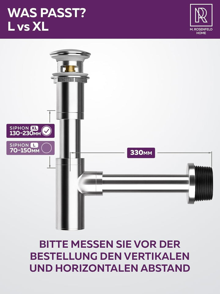 M. ROSENFELD HOME Design Siphon Waschbecken – Universeller Röhrensiphon 1 1/4" für Waschtisch, Geruc