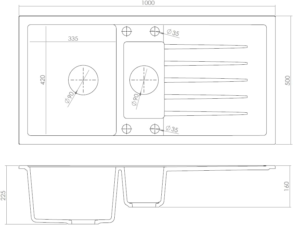 VBChome Spülbecken 100 x 50 cm Einzelbecken Grau Granit Rechteckig Reversibel Einbauspüle Gesprenkel