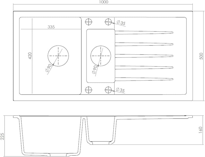 VBChome Spülbecken mit Armatur 100 x 50 cm Einzelbecken Beige Granit Rechteckig Reversibel Einbauspü