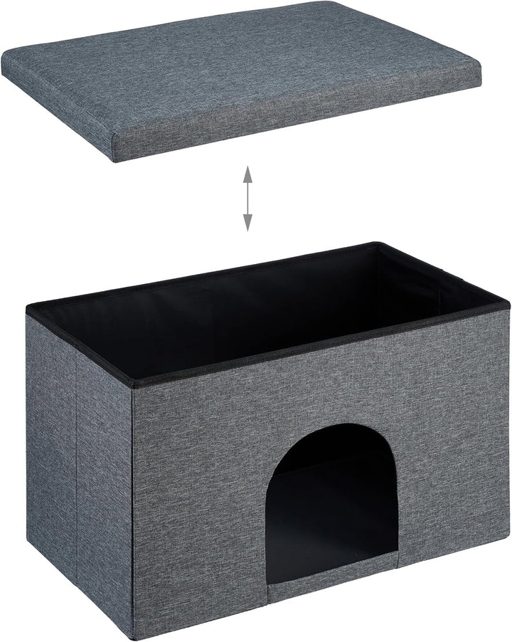 Relaxdays Katzenhöhle mit Sitzauflage, Faltbarer Sitzhocker, Versteck für Katzen & Hunde, HxBxT: 38,