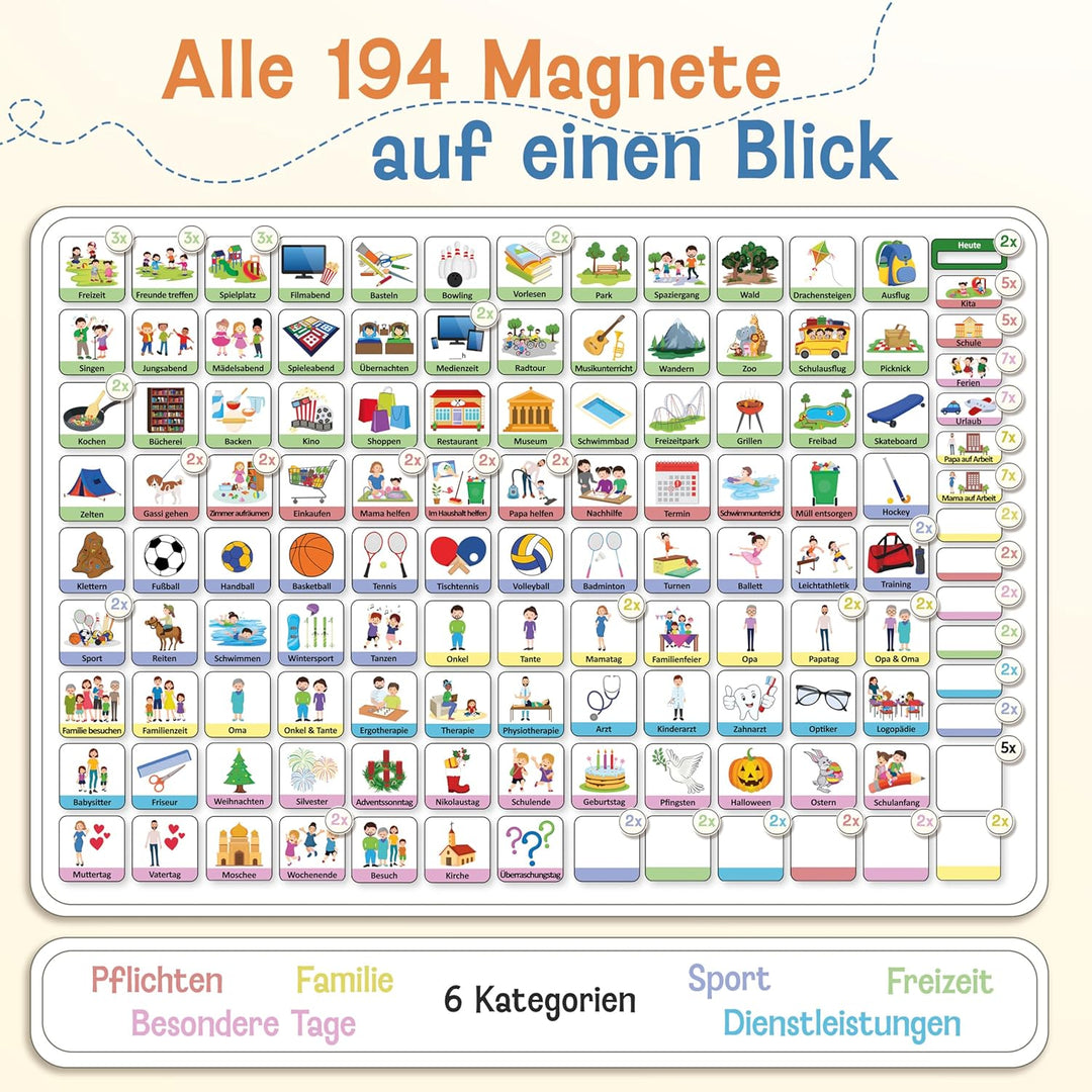 LIKARTO Wochenplaner für Kinder - Montessori Magnettafel inkl. 198 Magnete & Kordel - Komplett besch