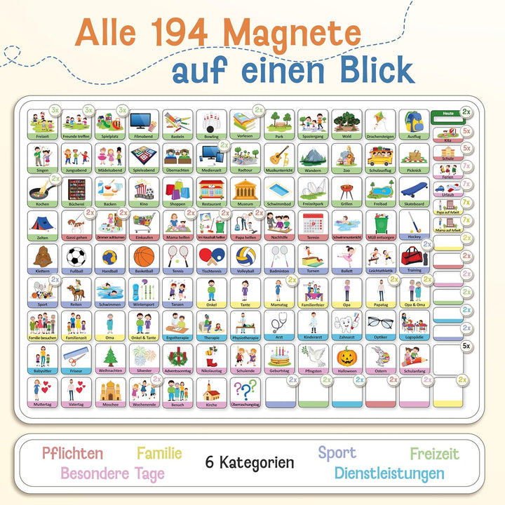 LIKARTO Wochenplaner für Kinder - Montessori Magnettafel inkl. 198 Magnete & Kordel - Komplett besch