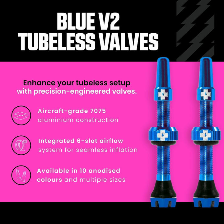 Muc-Off Unisex V2 Presta Tubeless Ventile, Blau, 44mm Blau 44mm, Blau 44mm