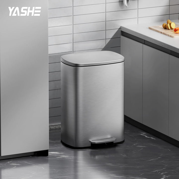 YASHE Mülleimer 50L, Grosser Abfalleimer Küche mit 20 Müllbeuteln, Tretpedal, Soft-Close Deckel, Lei