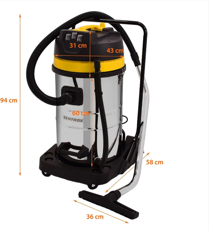 Syntrox Germany Industriesauger Samaka XL Edelstahl, 3 Saugturbinen, Grossraumsauger, Leistungsstark