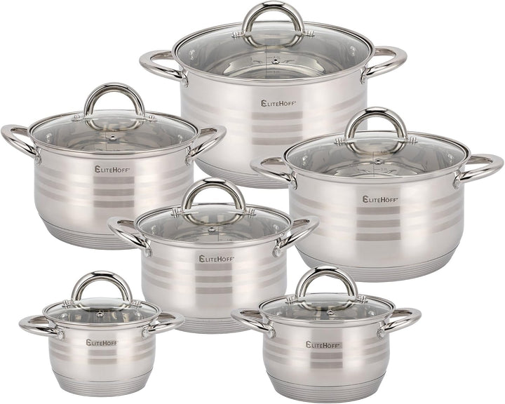 EliteHoff 12-Teilig Induktion Kochtopf-Set, 5-lagig Edelstahl Kochtopf, 6er Set Töpfe mit Deckeln, f