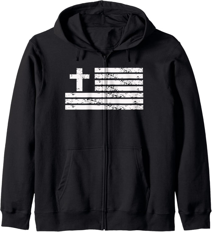 Christian Cross Flag Grunge Distressed Faith Design Kapuzenjacke