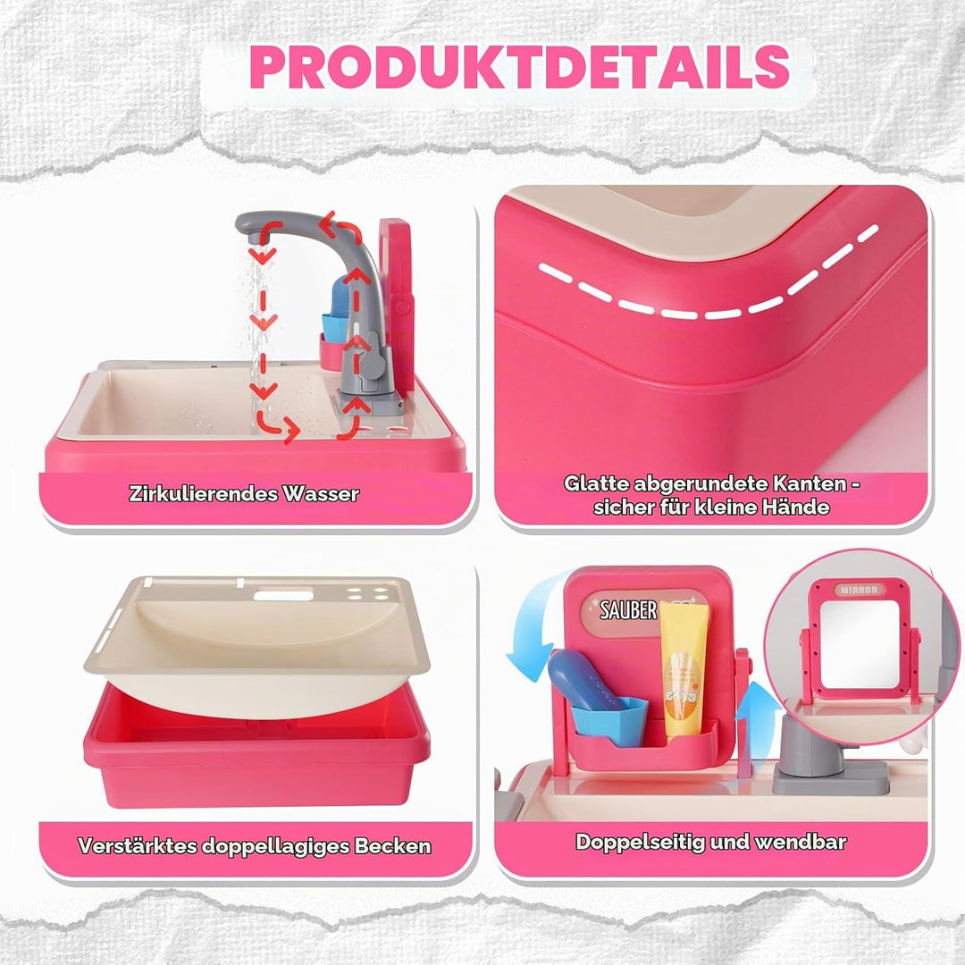 Waschbecken Kinder mit Wasserfunktion, Spielzeug Zähne, Zahnbürsten, Rosa, Rosa