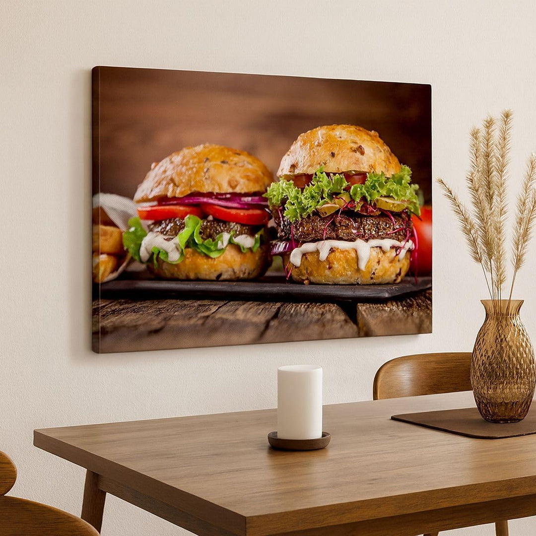 Bilder auf Leinwand Amerikaner Hamburger Essen Barbecue Leinwandbild 70x50cm Wandbilder Dekoration W