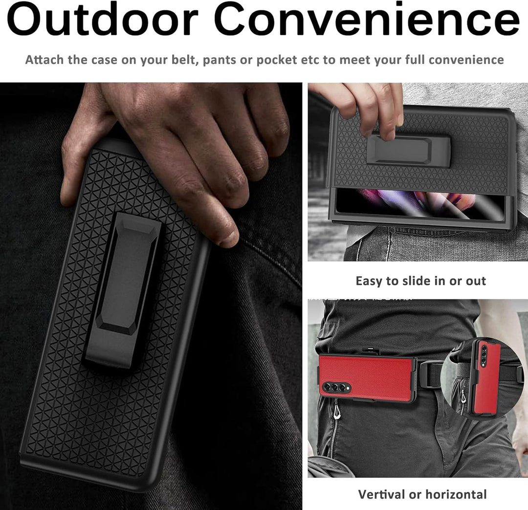 Miimall Schutzhülle für Galaxy Z Fold 3 mit Gürtelclip Hülle, Hochwertiges PU Leder Angenehme Haptik