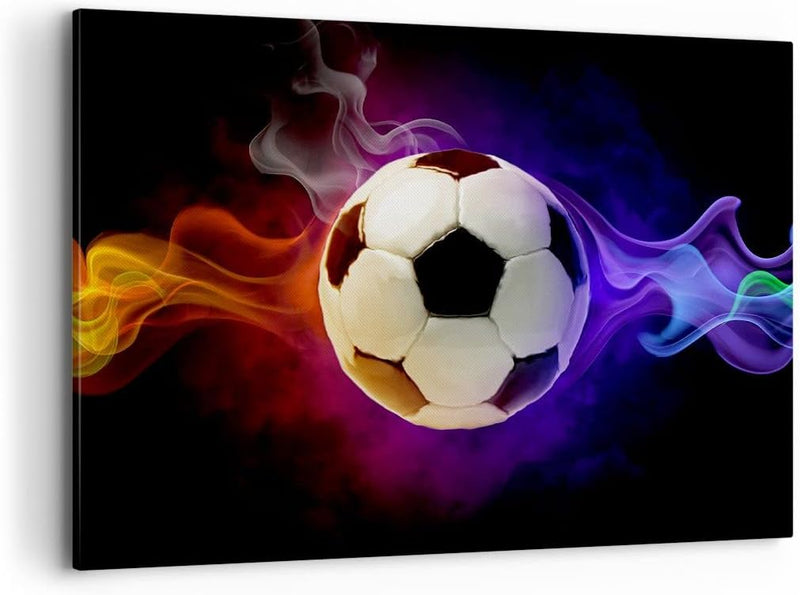 Bilder auf Leinwand 100x70cm Leinwandbild Abstrakt ball flamme fussball Gross Wanddeko Bild Schlafzi