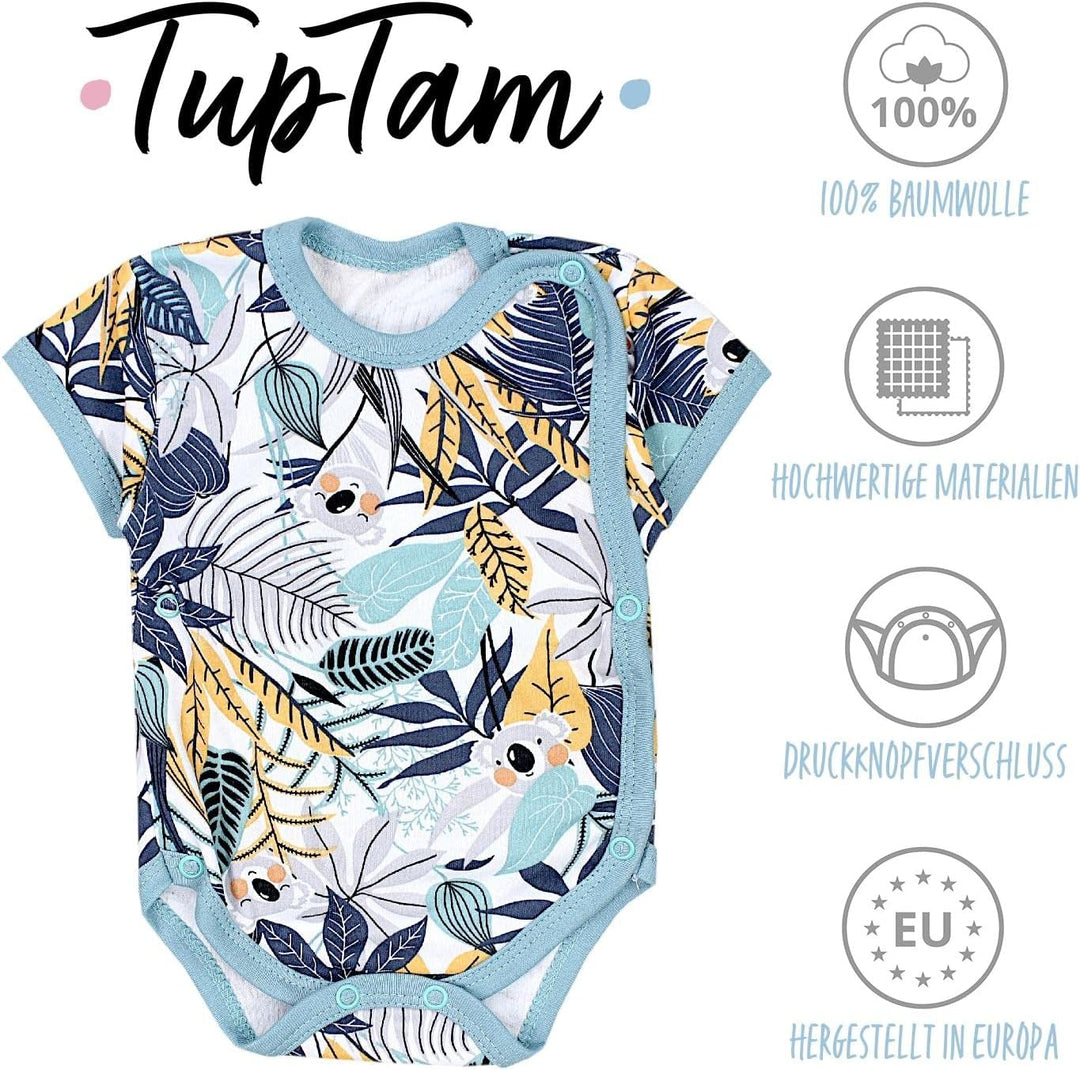 TupTam Baby Body Kurzarm Jungen – Wickelbody Kurzarm aus Baumwolle im 5er Set – OEKO-TEX Zertifizier