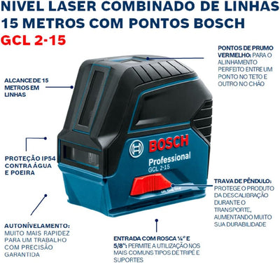 Bosch Professional Kreuzlinienlaser GCL 2-15 (roter Laser, Innenbereich, mit Lotpunkten, Arbeitsbere