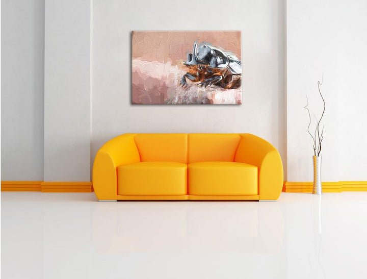 Pixxprint Nashornkäfer Porträt Kunst Pinsel Effekt, Format: 100x70 auf Leinwand, riesige Bilder fert