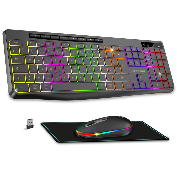 A: Beleuchtetes kabelloses Tastatur- und Maus-Set, 2,4 GHz, wiederaufladbar, RGB-Hintergrundbeleucht