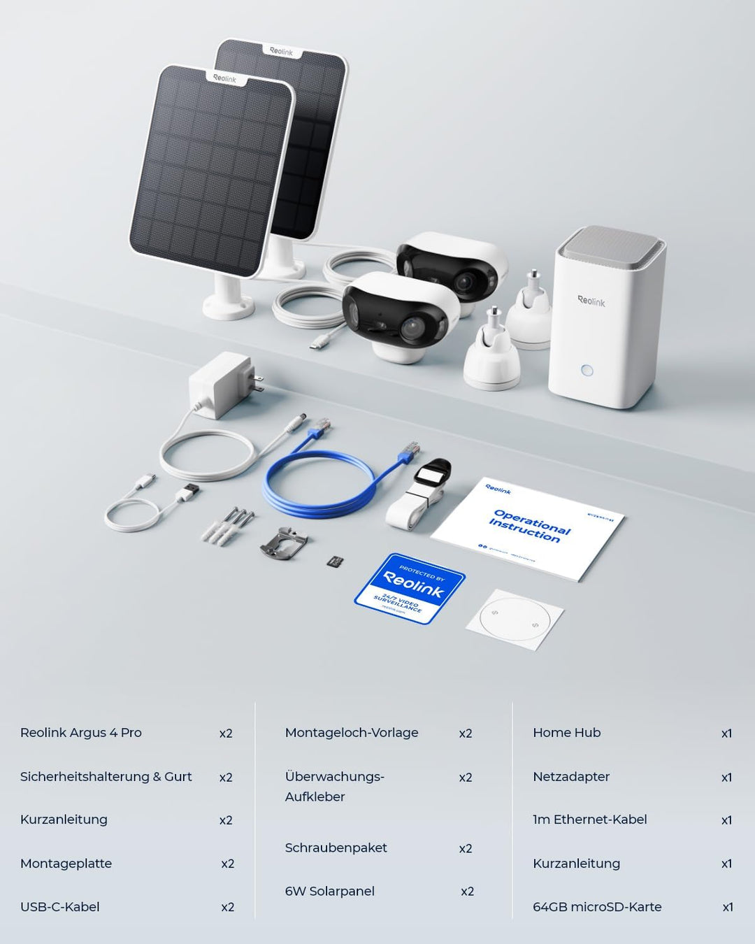 Reolink Argus 4 Pro Solar Überwachungskamera Aussen Akku, 4K ColorX-Nachtsicht, 180°-Weitwinkel, Wi-