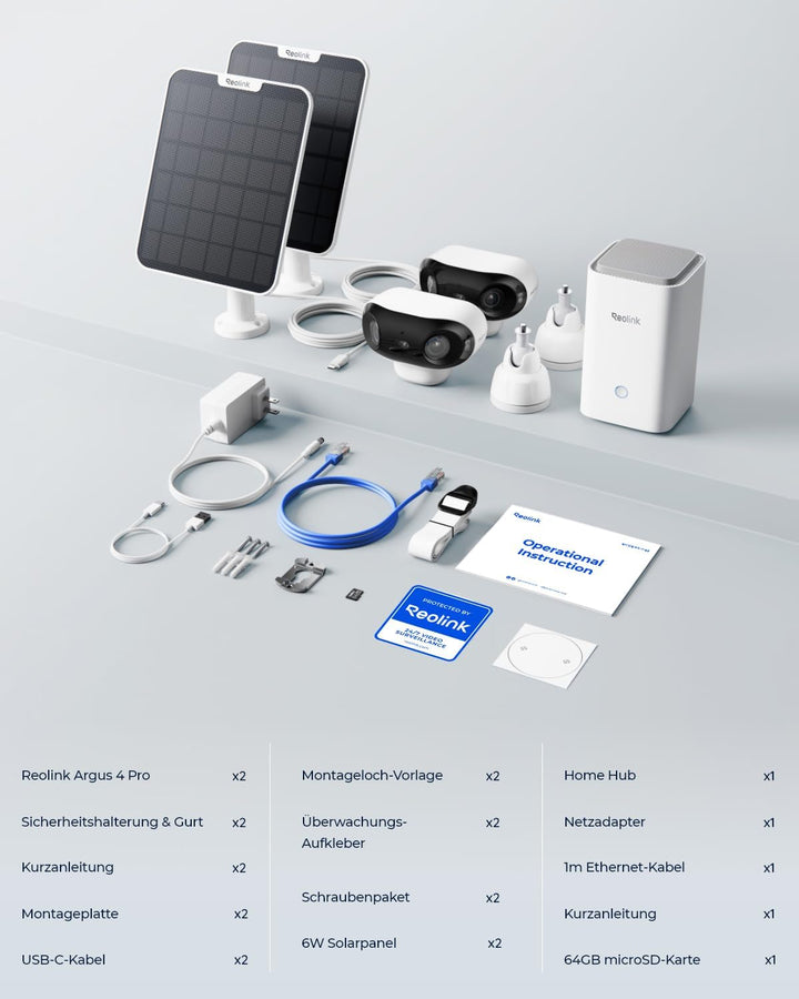 Reolink Argus 4 Pro Solar Überwachungskamera Aussen Akku, 4K ColorX-Nachtsicht, 180°-Weitwinkel, Wi-