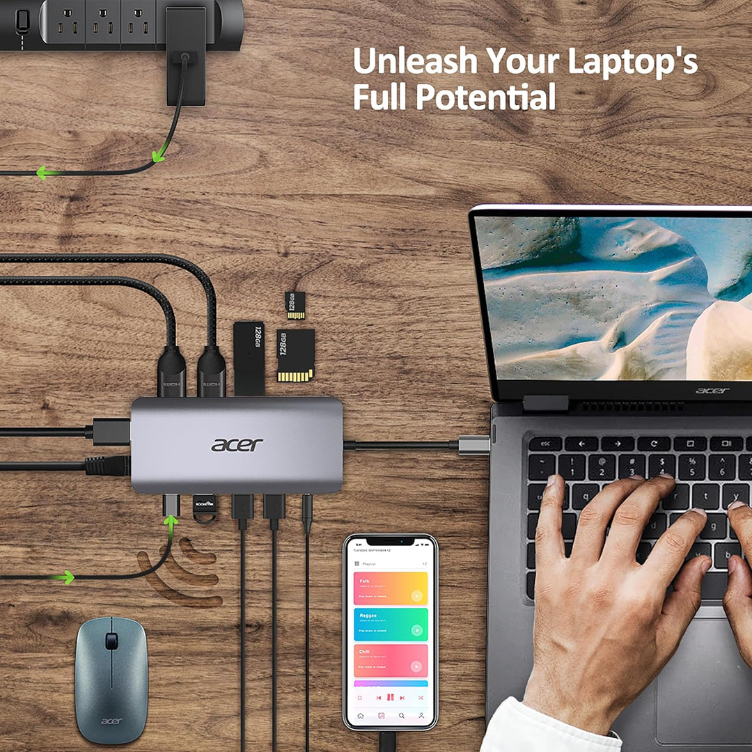 Acer 12-in-1 Mini Dock (USB Type-C zu 1x USB Type-C (w PD), 2x USB 3.2, 2x USB 2.0, 2x HDMI, 1x Disp