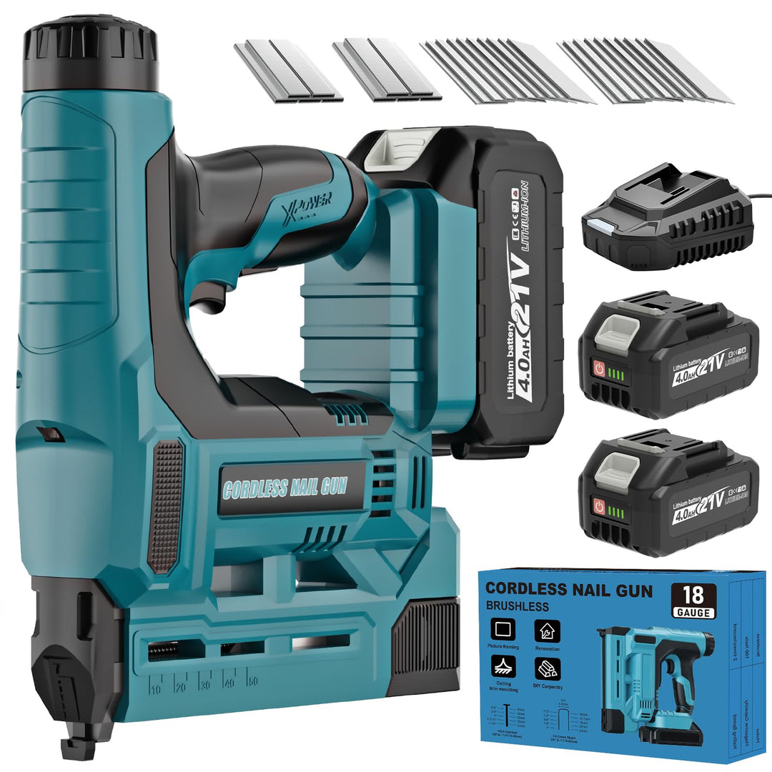 Cordless Nail Gun with 2 x 4.0Ah Batteries, 18 Gauge 2 In 1 Electric Brad Nailer &amp; Staple Gun with 1