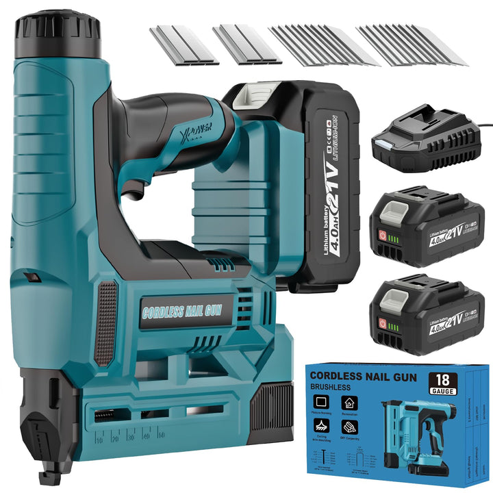 Cordless Nail Gun with 2 x 4.0Ah Batteries, 18 Gauge 2 In 1 Electric Brad Nailer &amp; Staple Gun with 1