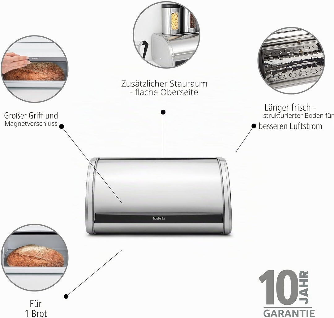 Brabantia Single Brotkasten, Mattiert, One Size Medium Matt Steel, Medium Matt Steel