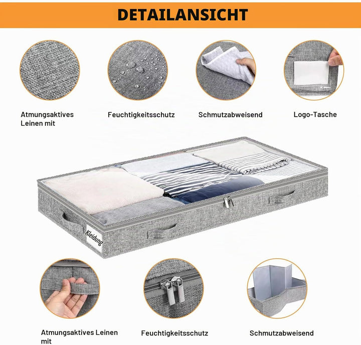 Unterbett Aufbewahrungsbox 4 Stück Unterbettkommode und klarem Transparenter Deckel, 10 cm hoch Falt