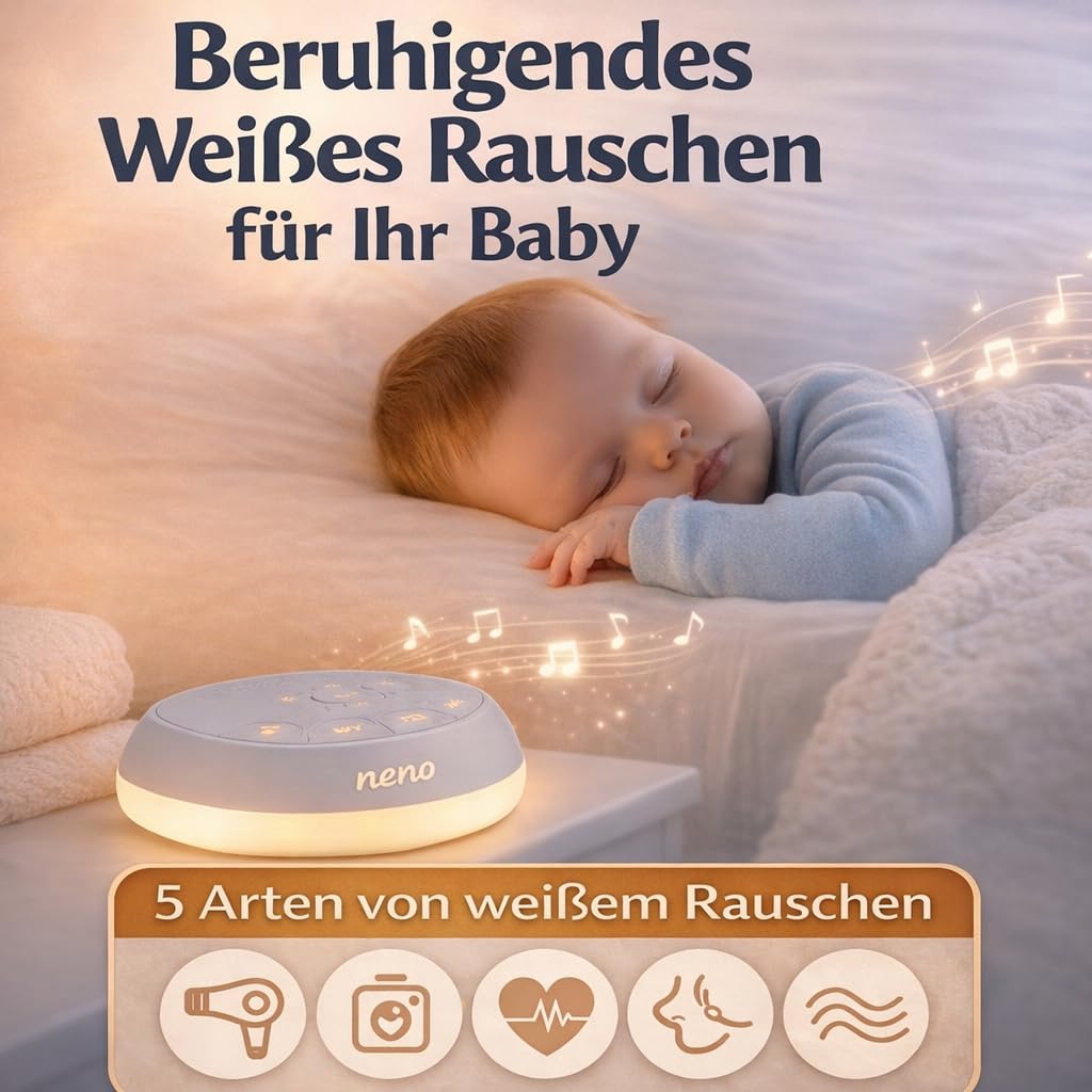 Neno Lumia White Noise Machine Baby - Weisses Rauschen mit Einschlafmusik - Einschlafhilfe Babys mit