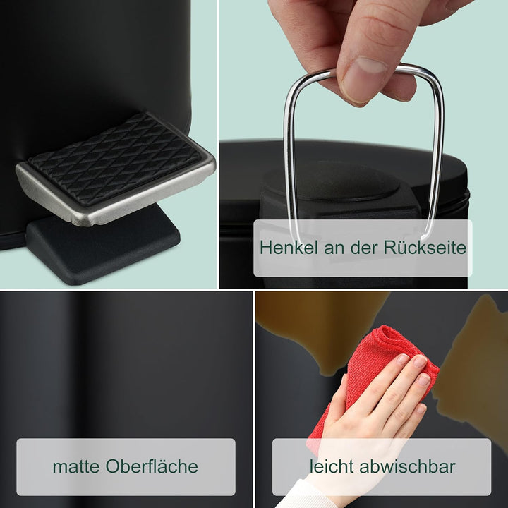 Relaxdays Kosmetikeimer, 3 Liter, Absenkautomatik, entnehmbarer Inneneimer, Metall, Bad Mülleimer mi