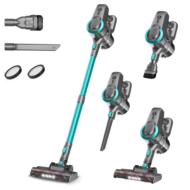 Akku Staubsauger, 30000Pa/55Min Staubsauger Kabellos, Anti-Tangle-Bürste und Selbststehend, Ultralei