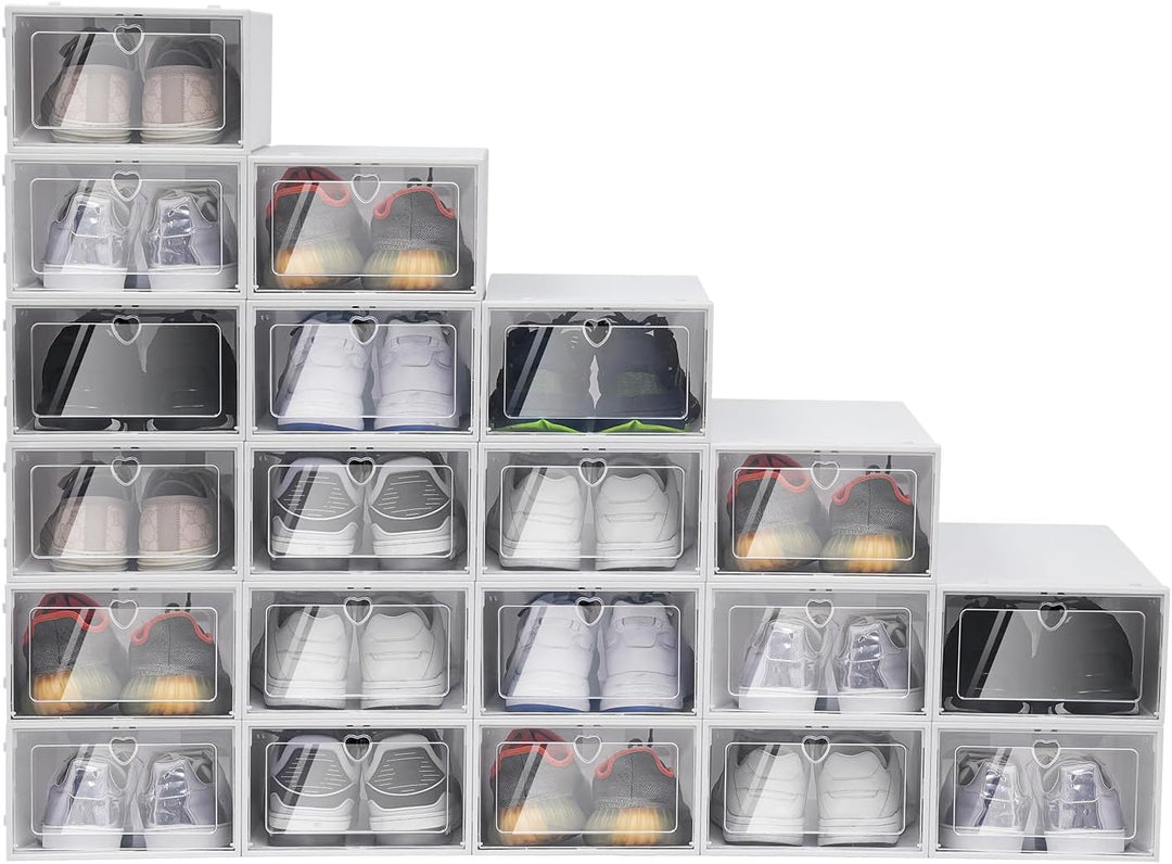 soudesileim 20 StÜck Schuhboxen Stapelbar Transparent, 33x23x14cm, Grösse Schuhbox,Schuhkarton, Kuns