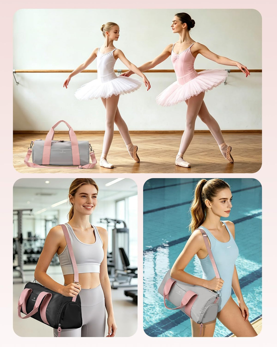 15L Sporttasche Damen, Klein Reisetasche mit Schuhfach &amp; Nassfach, Balletttasche Mädchen für Fitness