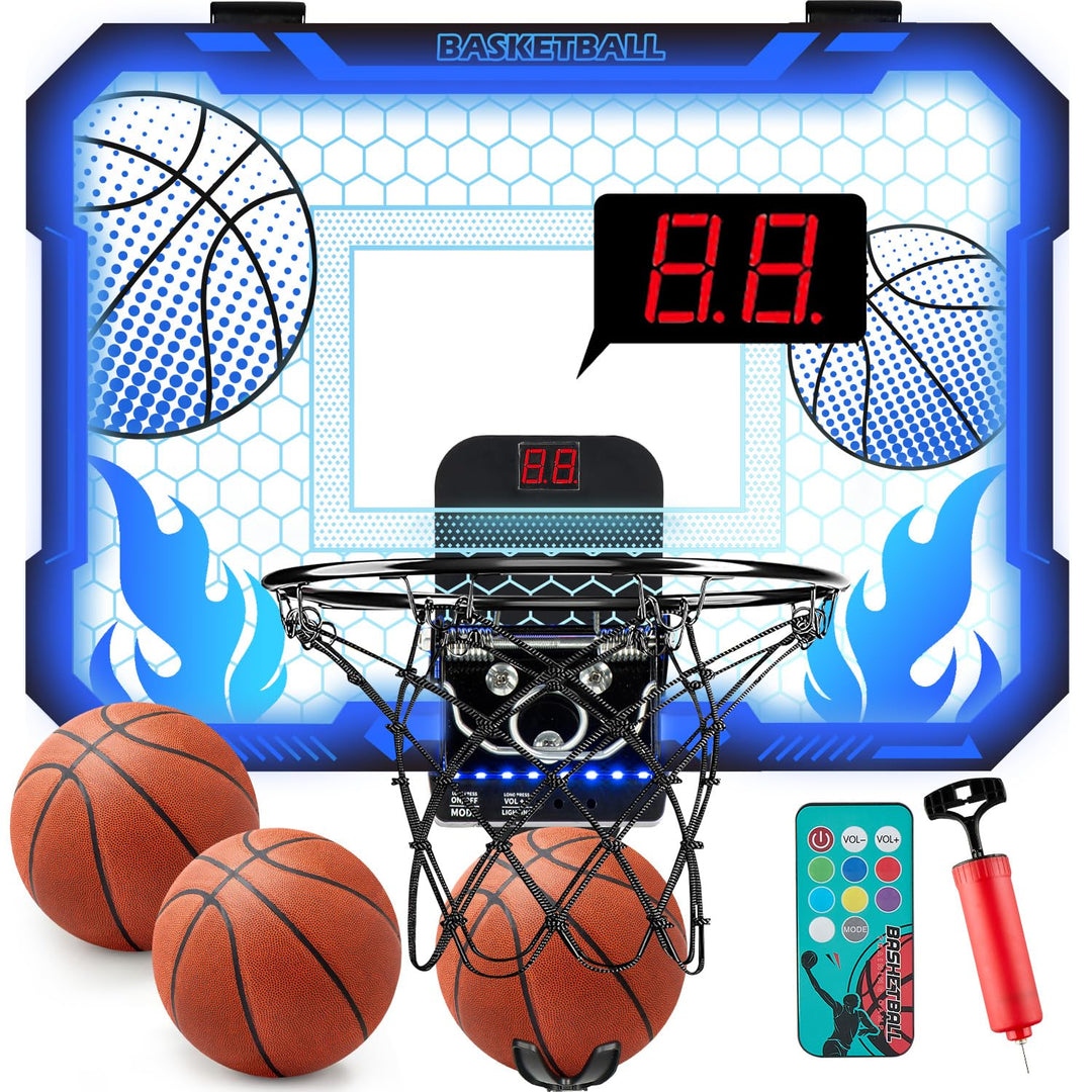 Indoor-Basketballkorb für Kinder mit 7 farbigen LED-Lichtern, Fernbedienung, Halterung über der Tür,