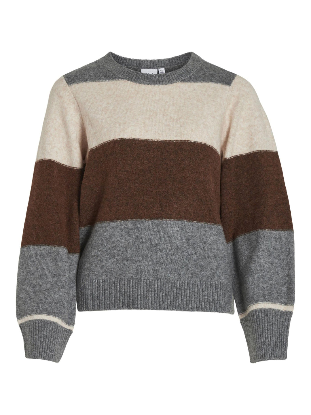 Vila Damen Viellie O-Neck L/S Stripe Knit Top Strickpullover M Grau, M Grau